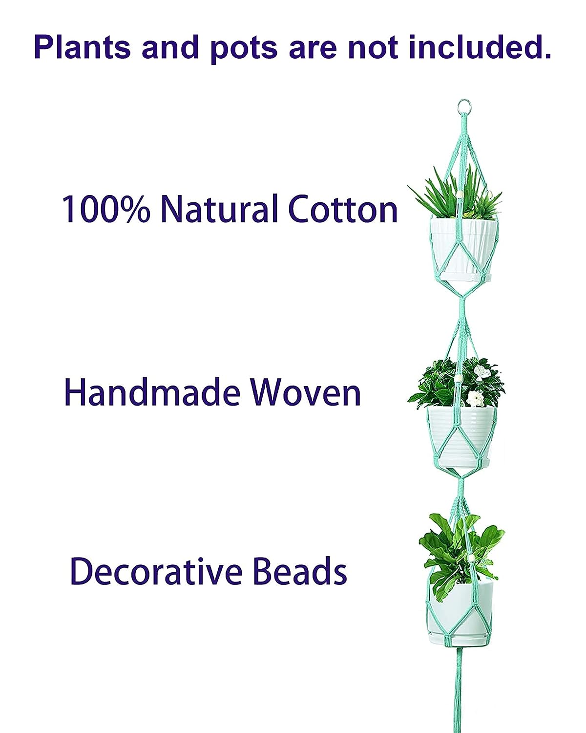 Mini Pot Garden™ Macrame Hanging Planter Set | 3 Tier Rope Plant Holder | Indoor Outdoor Décor