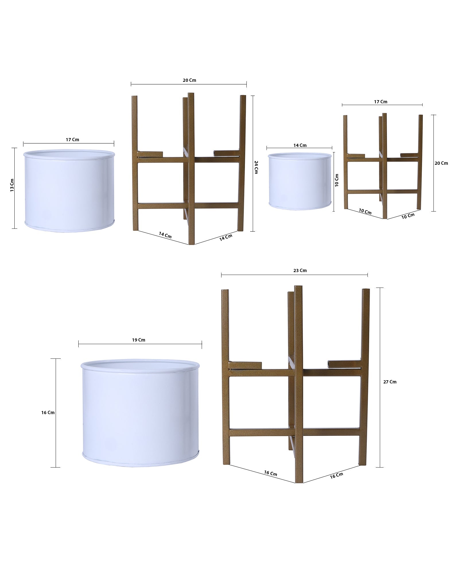 Mini Pot Garden™ White Metal Planter with Gold Stand | Modern Indoor Plant Pot Set | Home Décor