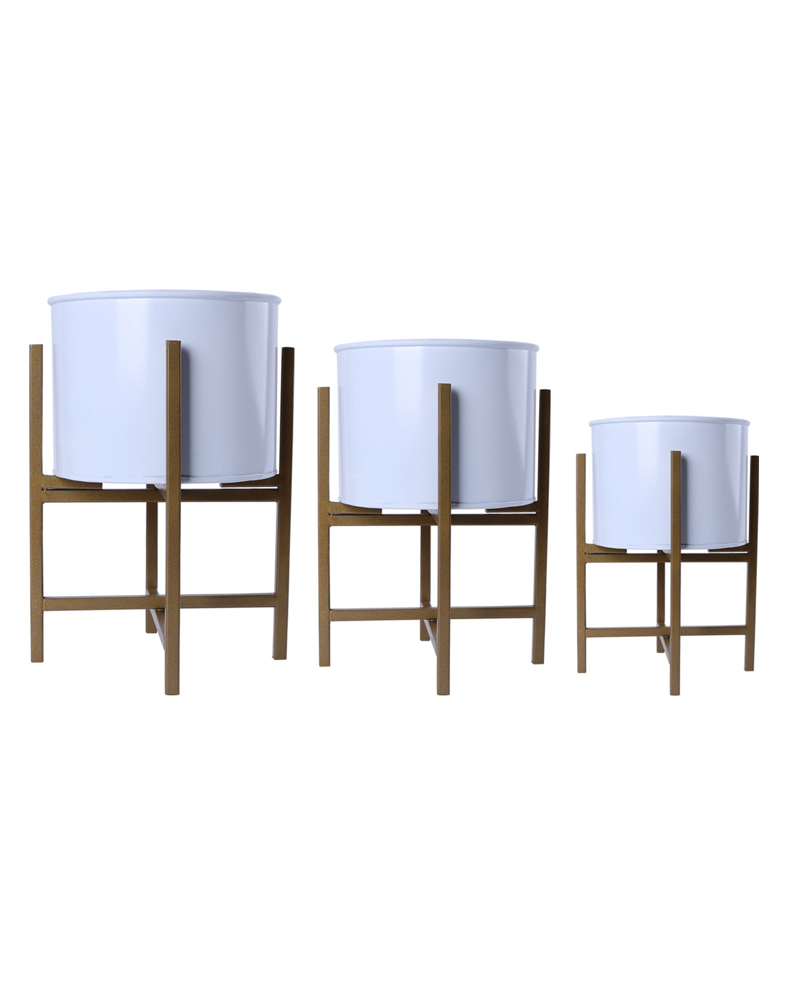 Mini Pot Garden™ White Metal Planter with Gold Stand | Modern Indoor Plant Pot Set | Home Décor