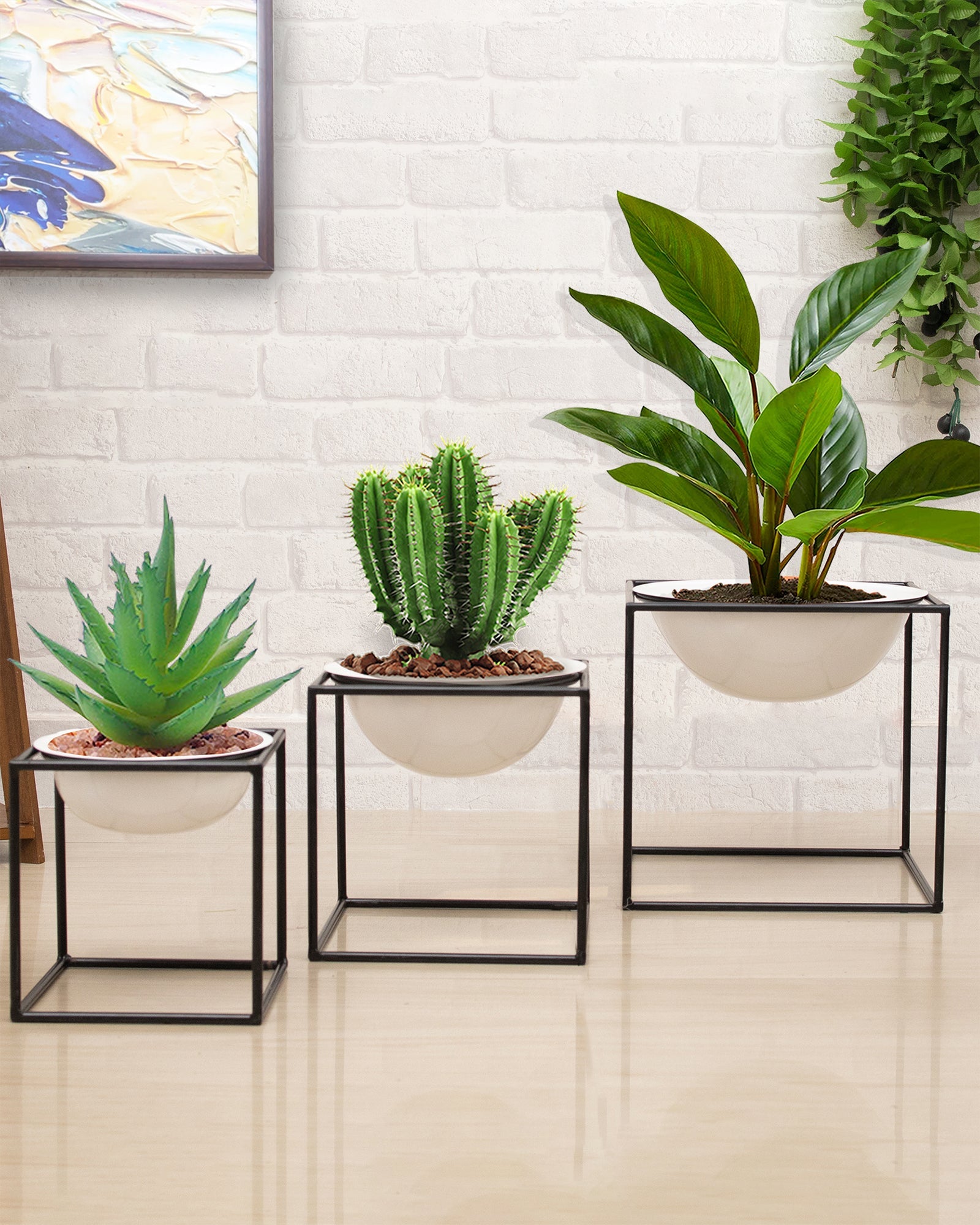 Mini Pot Garden™ Modern Bowl Planter Set with Metal Stand | Indoor Plant Pots Set of 3 | Home Décor